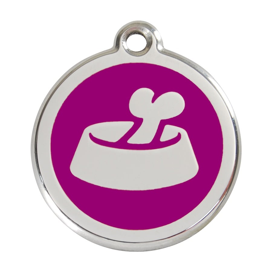 Placa identificativa Acero Inoxidable Esmalte Hueso en Cuenco Morado para perros