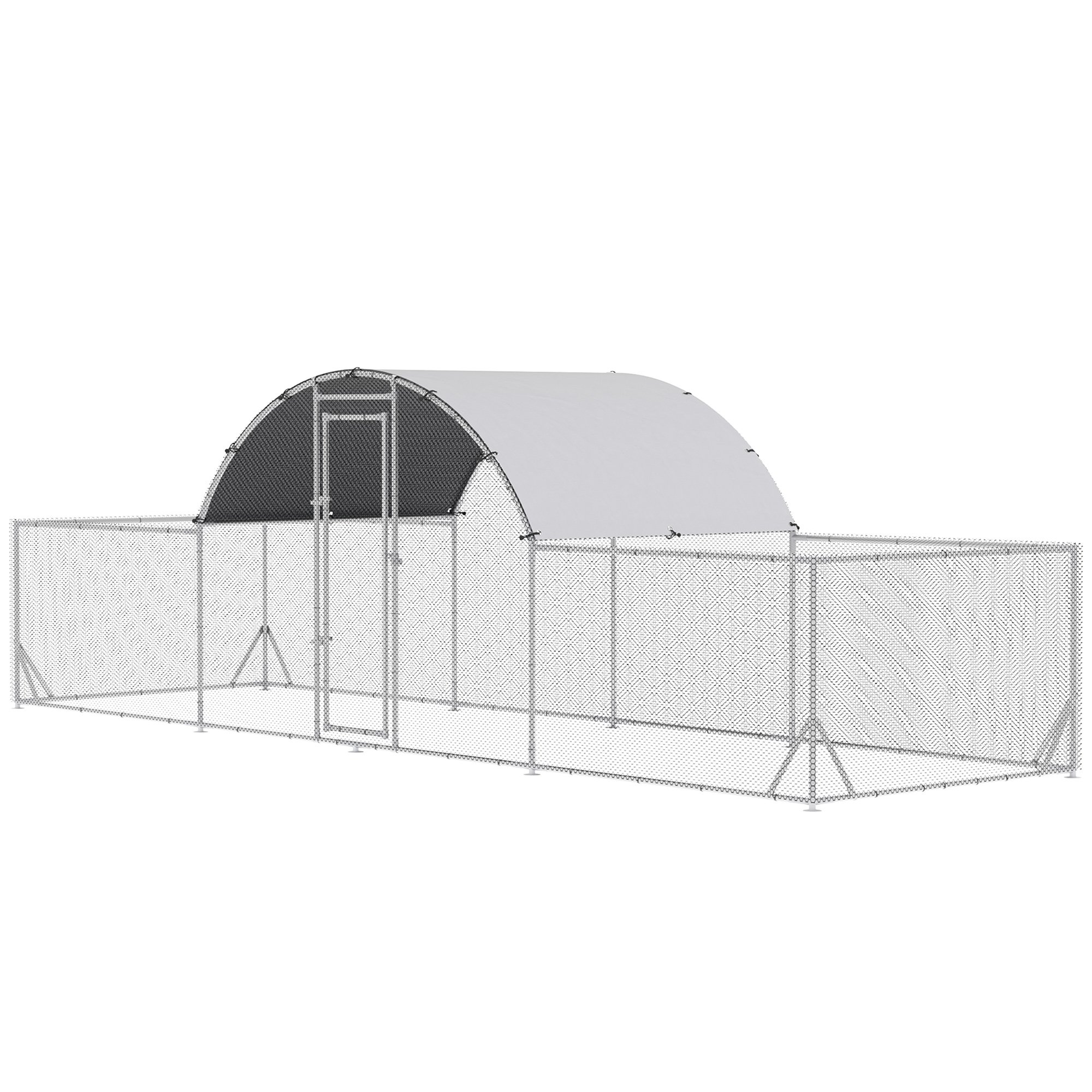 PawHut Gallinero Exterior de Acero Galvanizado 6,6x1,9x1,95 m Jaula para 12-14 Gallinas al Aire Libre con 3 Pisos Techo Cubierta de Tela y Corral para