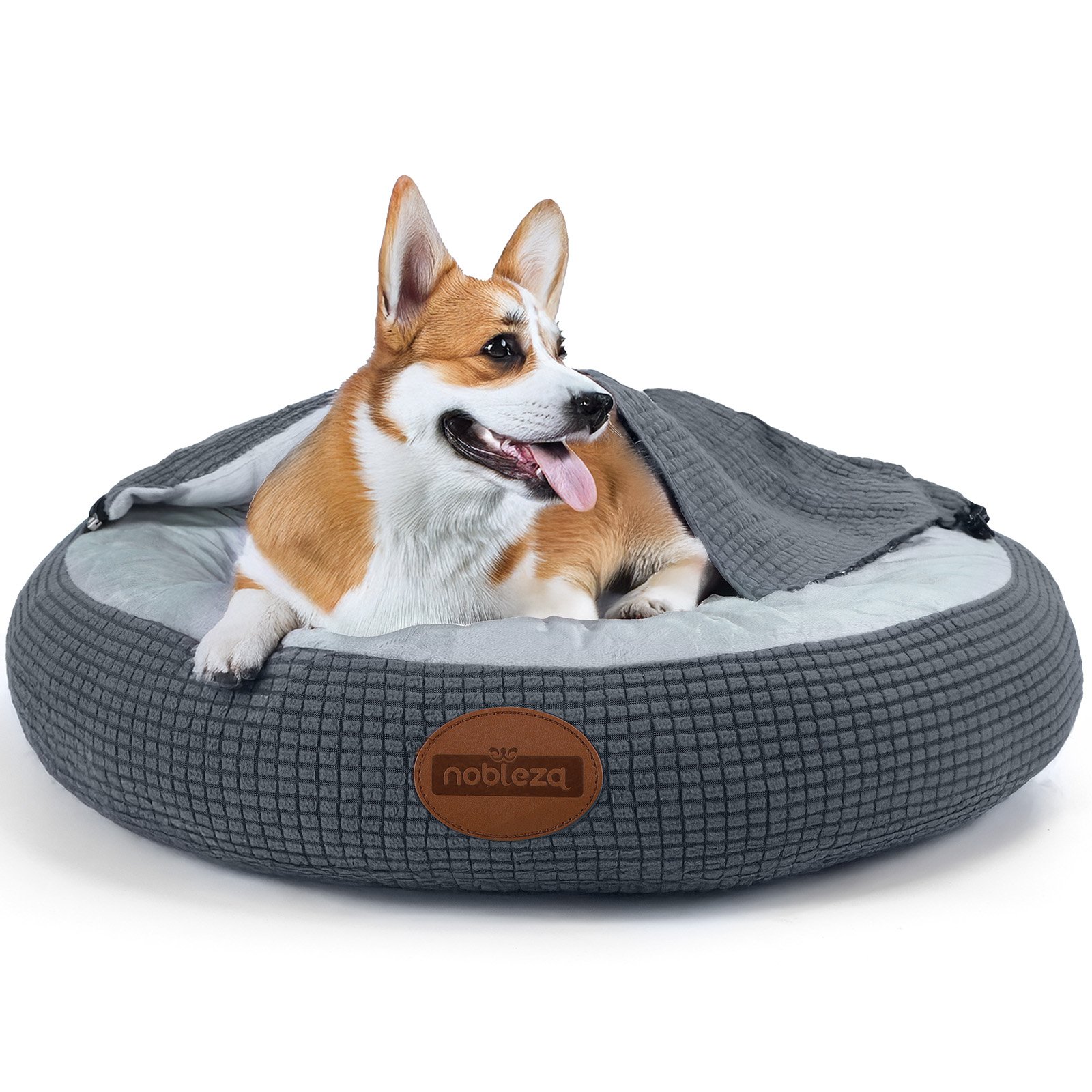 Nobleza Cama Perro con Manta, Cama Perros Pequeños Lavable, Cama Gato con Cubierta de Cueva, Cama de perro Redonda con Fondo Antideslizantes, S, 58cm