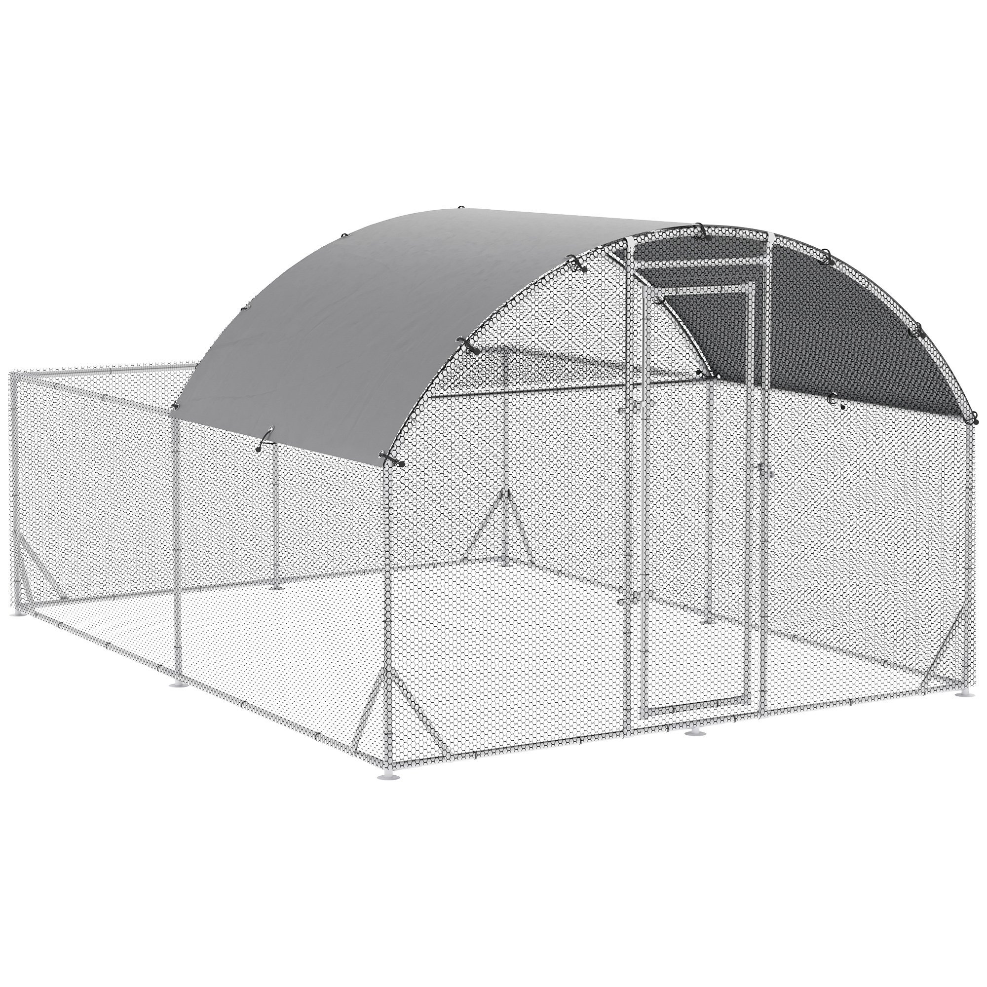 PawHut Gallinero Exterior Grande 380x280x195 cm Jaula para 10-12 Gallinas de Acero Galvanizado con 2 Pisos Cubierta de Tejado Puerta Corral para