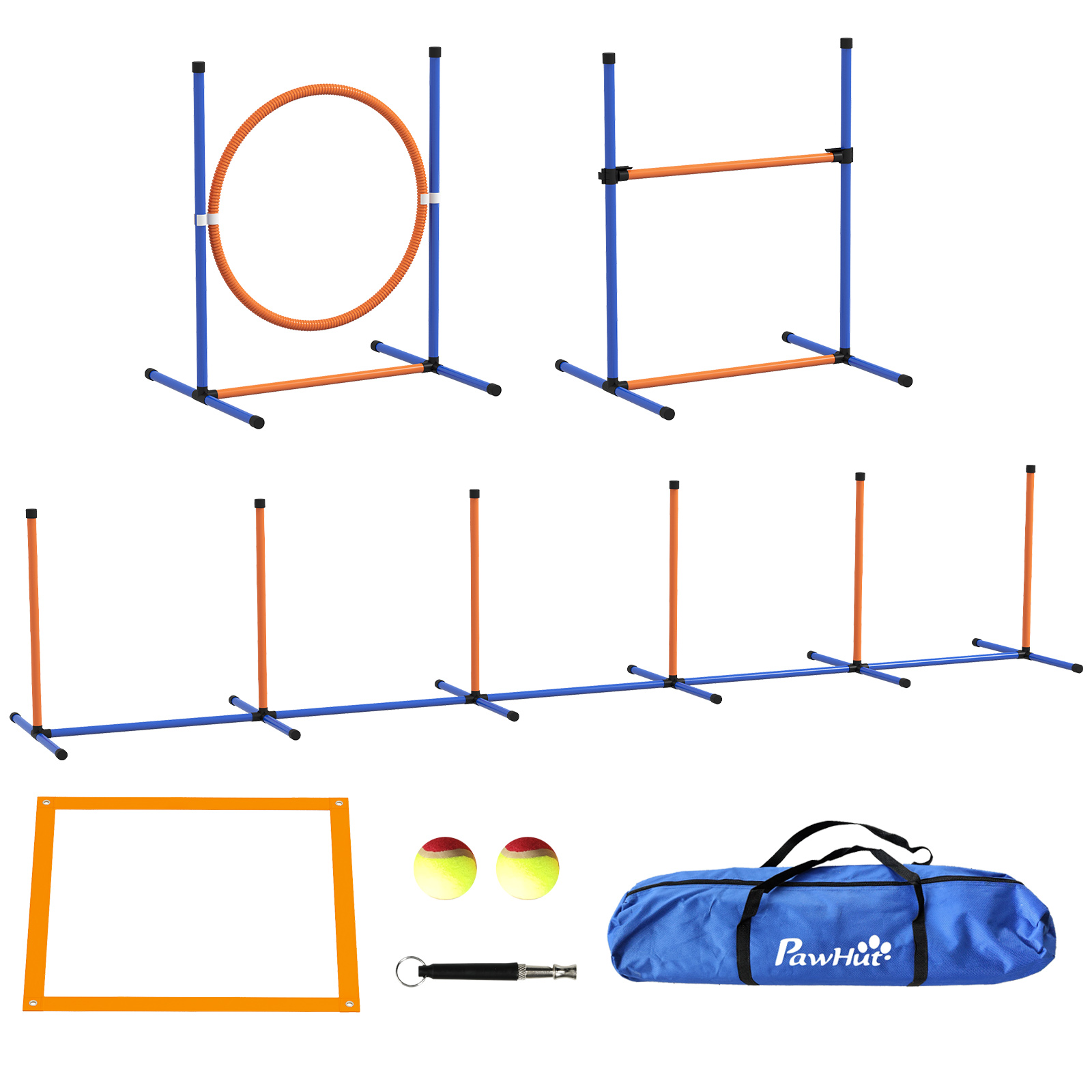 PawHut Set de Entrenamiento de Agilidad para Perros de 4 Piezas Juego de Agilidad para Perros con Piquetes para Slalom Zona de Reposo Valla y Anillo