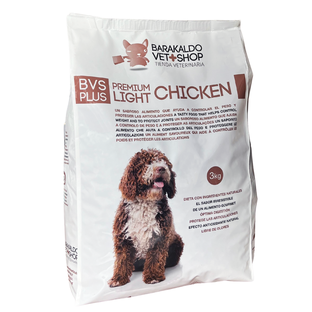 Alimento Premium Light Chicken Barakaldo Vet Shop | Alimento completo para controlar el peso y proteger las articulaciones en perros adultos.