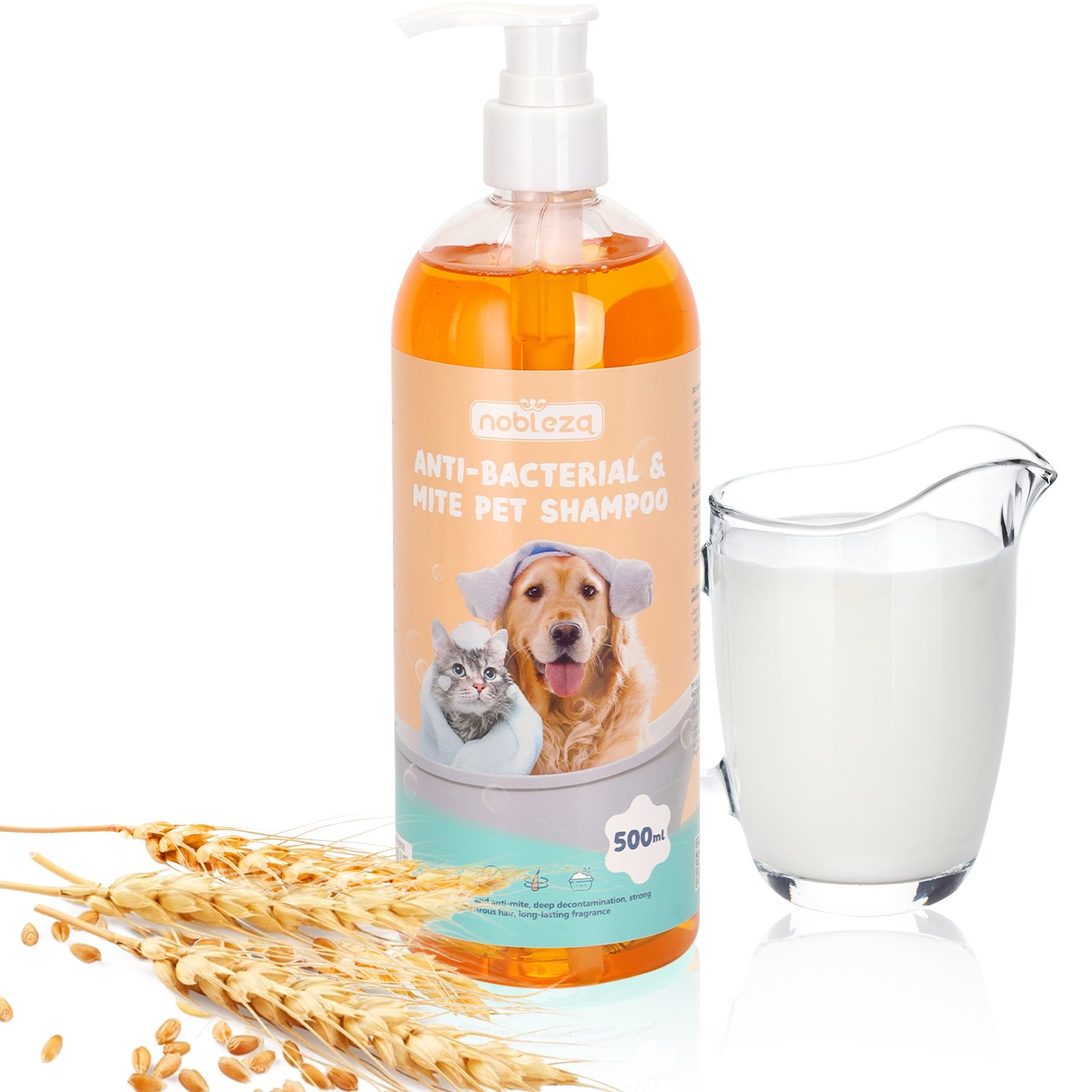 Nobleza-Champú Para Perros y Gatos de Agua Con Citronela Hipoalergénico,Calma Champú Repelente Antipulgas E Insectos Con fragancia de leche y