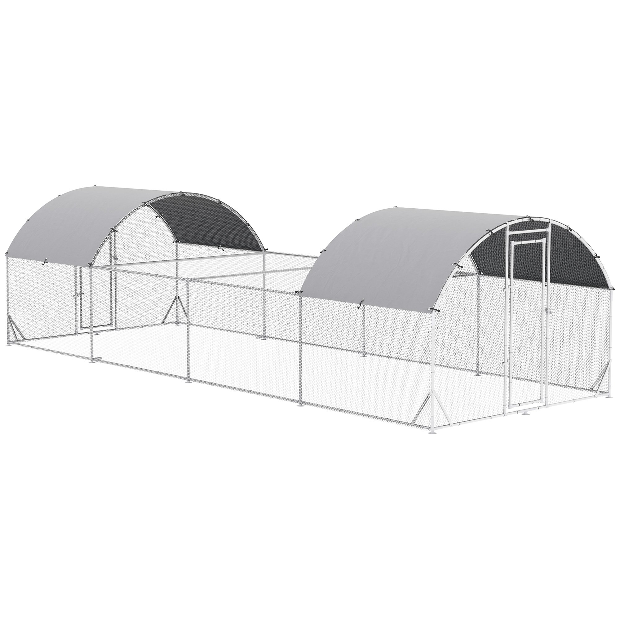 PawHut Gallinero Exterior de Acero Galvanizado 7,6x2,8x1,95 m Gallinero Grande con 4 Pisos Techo Cubierta de Tela Corral para 20-24 Gallinas Conejos