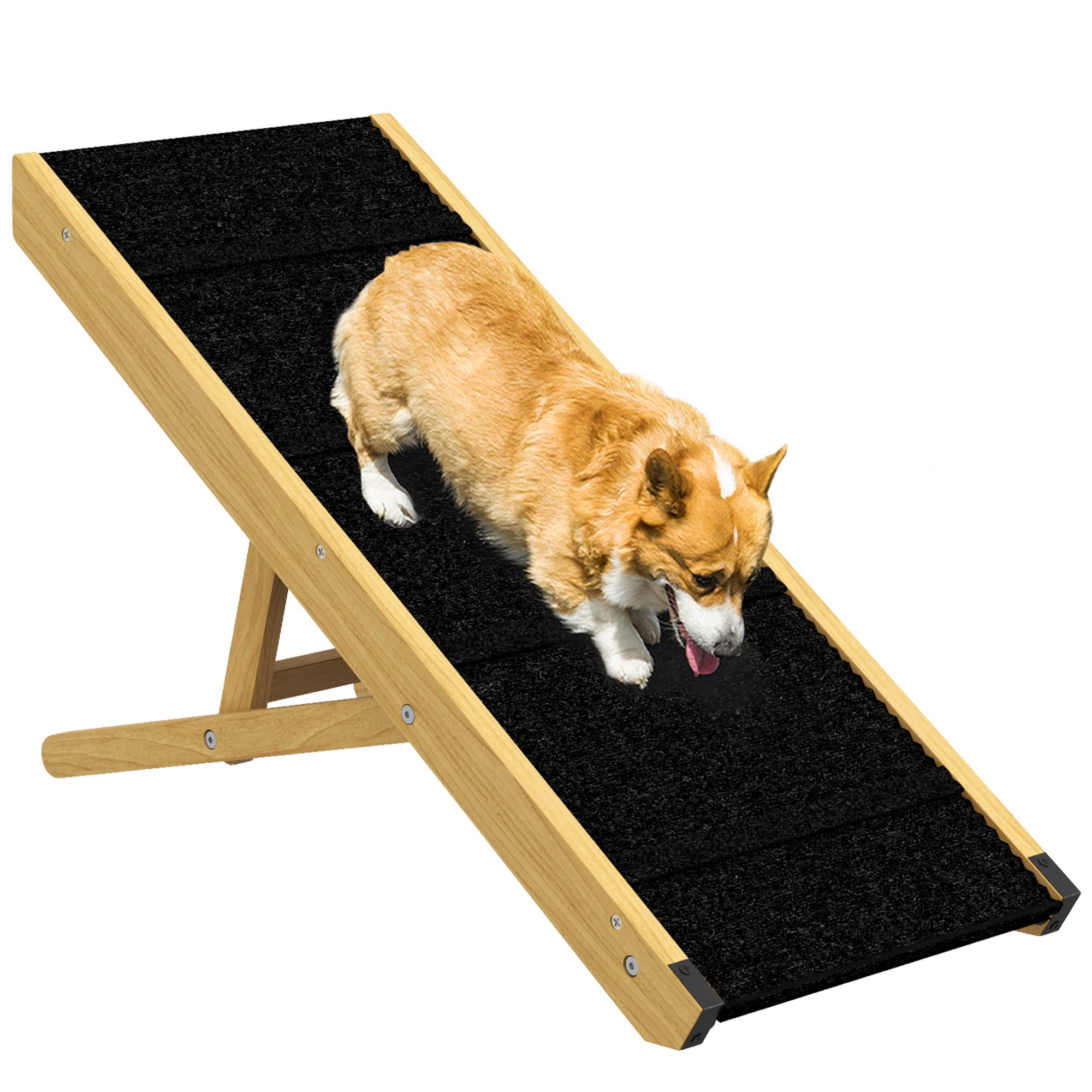 PawHut Rampa para Perros Plegable Rampa para Mascotas de Madera con Altura Ajustable en 4 Niveles para Perros Pequeños y Medianos 83,5x35x47,5 cm