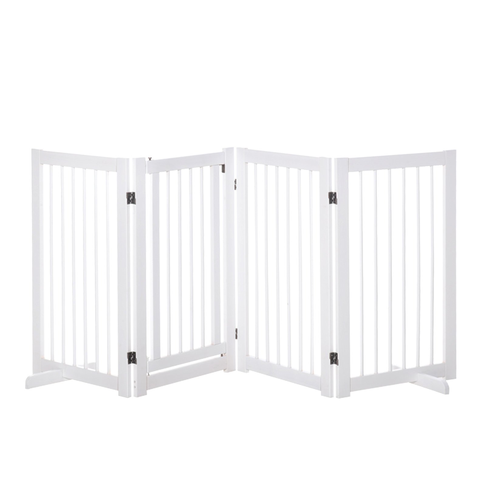 PawHut Barrera para Perros Plegable Valla para Mascotas de 4 Paneles con Puerta Pequeña Barrera de Seguridad para Escalera Pasillo 220x36x91 cm Blanco